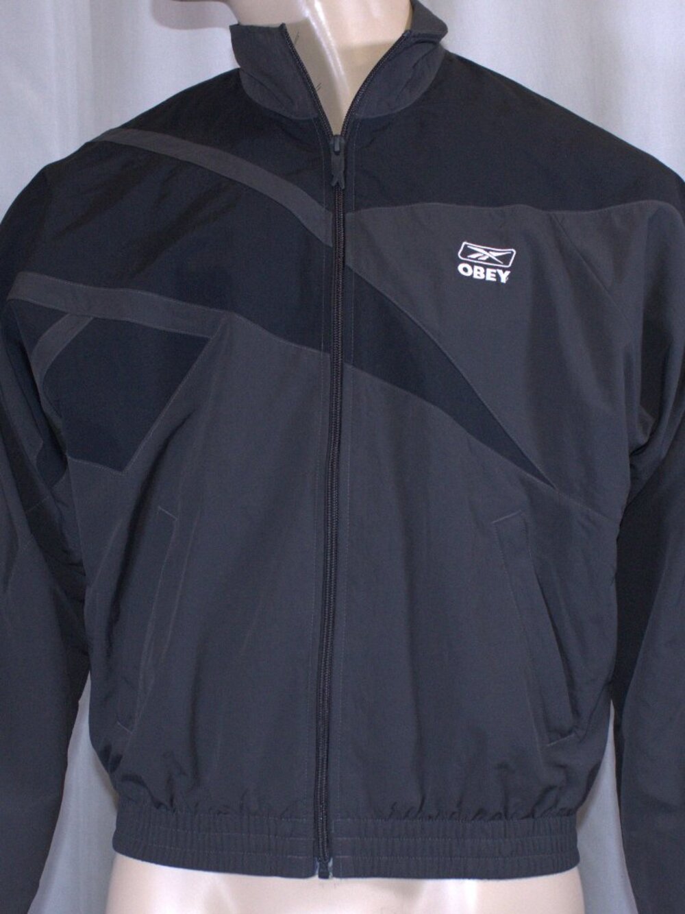 Reebok x Obey Track Jacket XS Black Windbreaker Full Zip Long Sleeve Streetwear